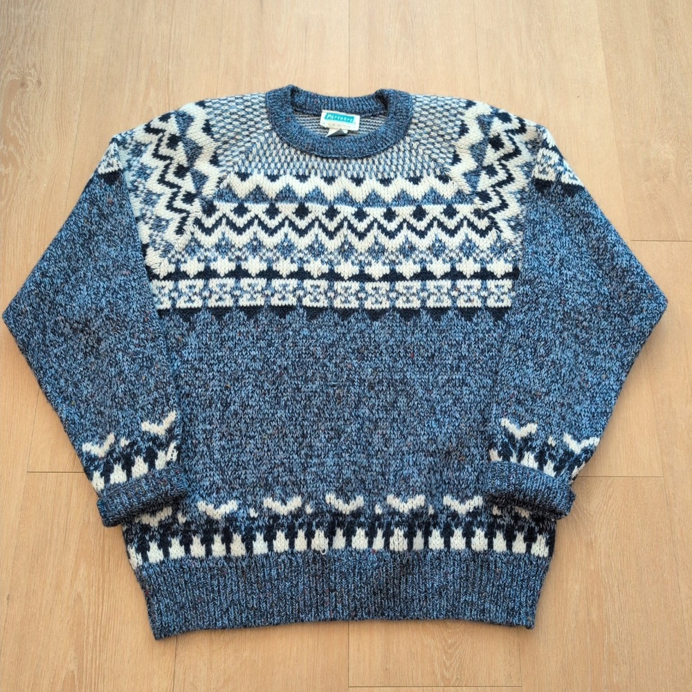 VTG Partners Mervyns Womens Medium Blue Fair Isle Knit Sweater Made in USA